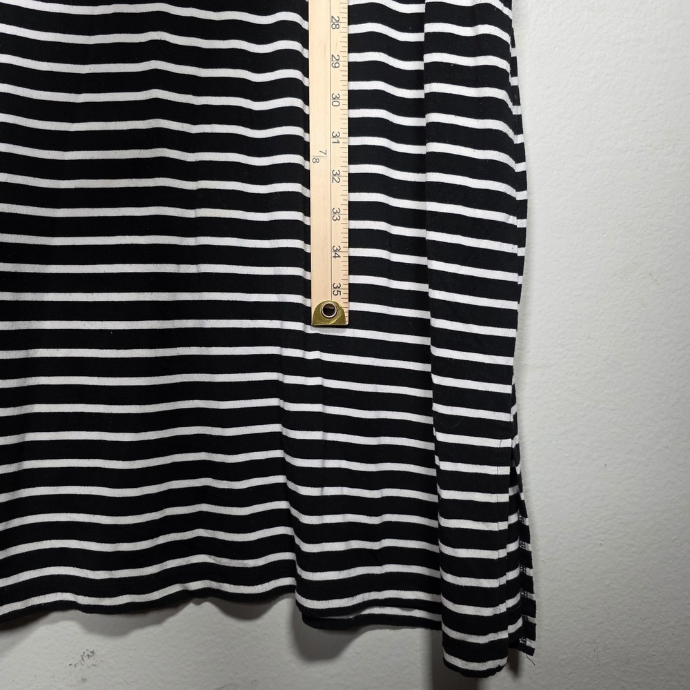 Catherines 1X‎ Black White Striped Midi Shift Dress Pockets Stretch Casual - Picture 4 of 7